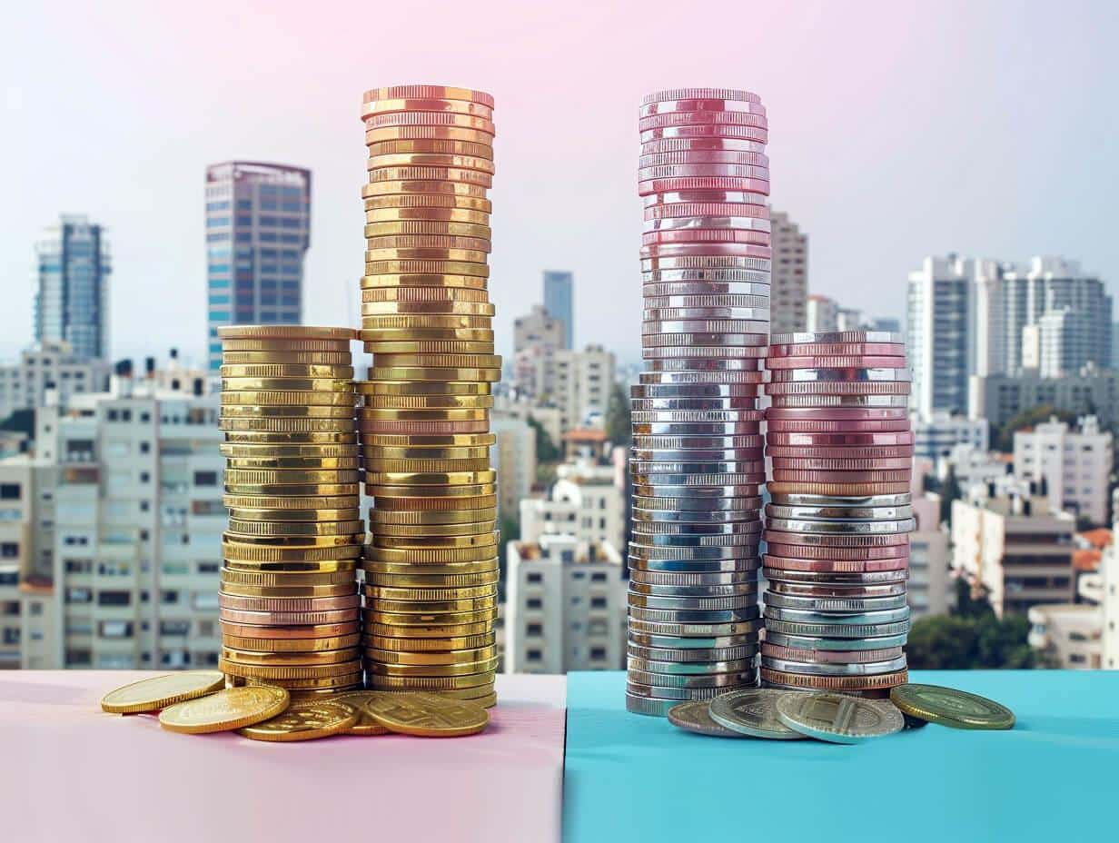 ערימות מטבעות מסמלות פערי מס רכישה ומס שבח בין ערים בישראל, לפי דו"ח רשות המיסים 2024