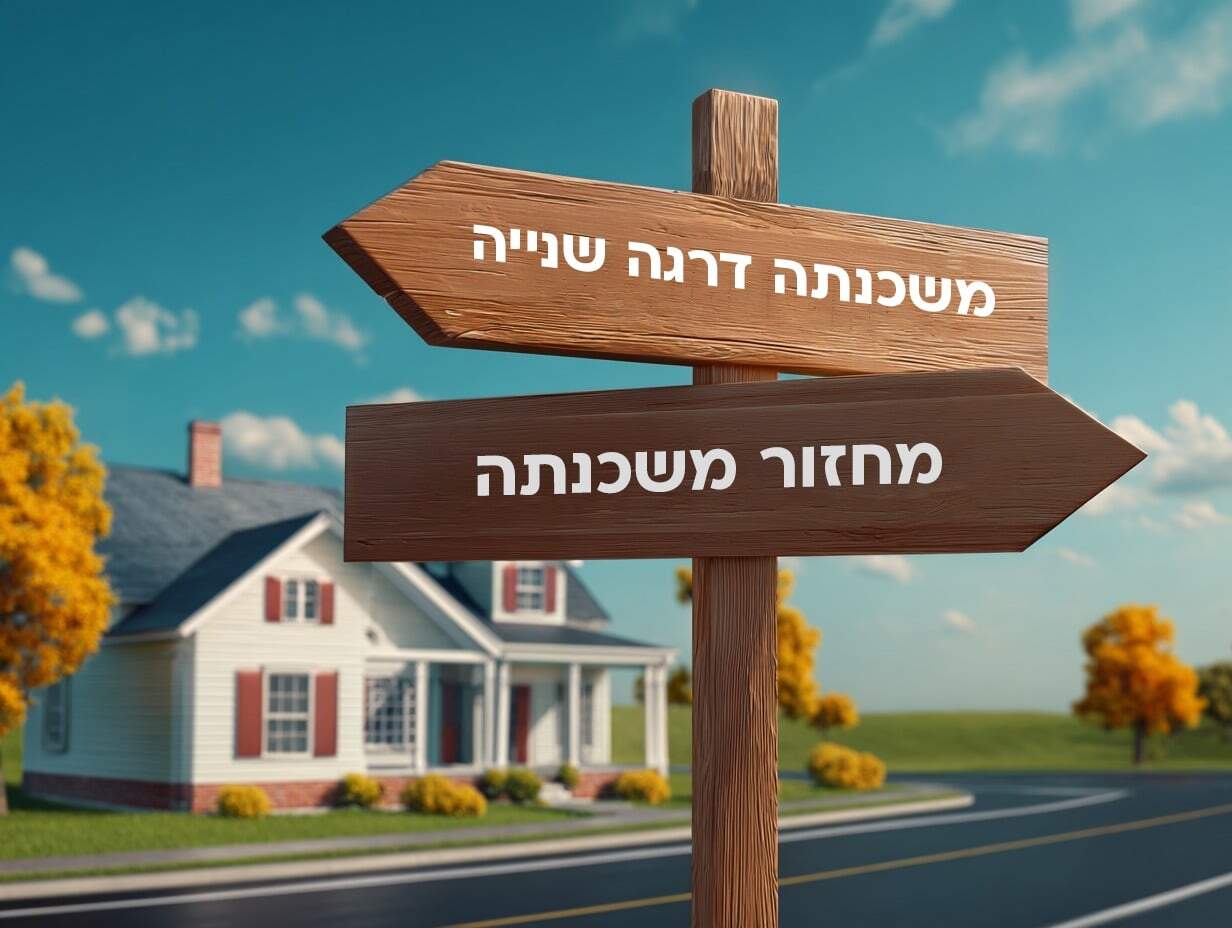 שלט דרכים עם התלבטות בין מחזור משכנתה לבין משכנתה בדרגה שנייה, על רקע בית פרטי – מייצג את הדילמה של בעלי נכסים בישראל
