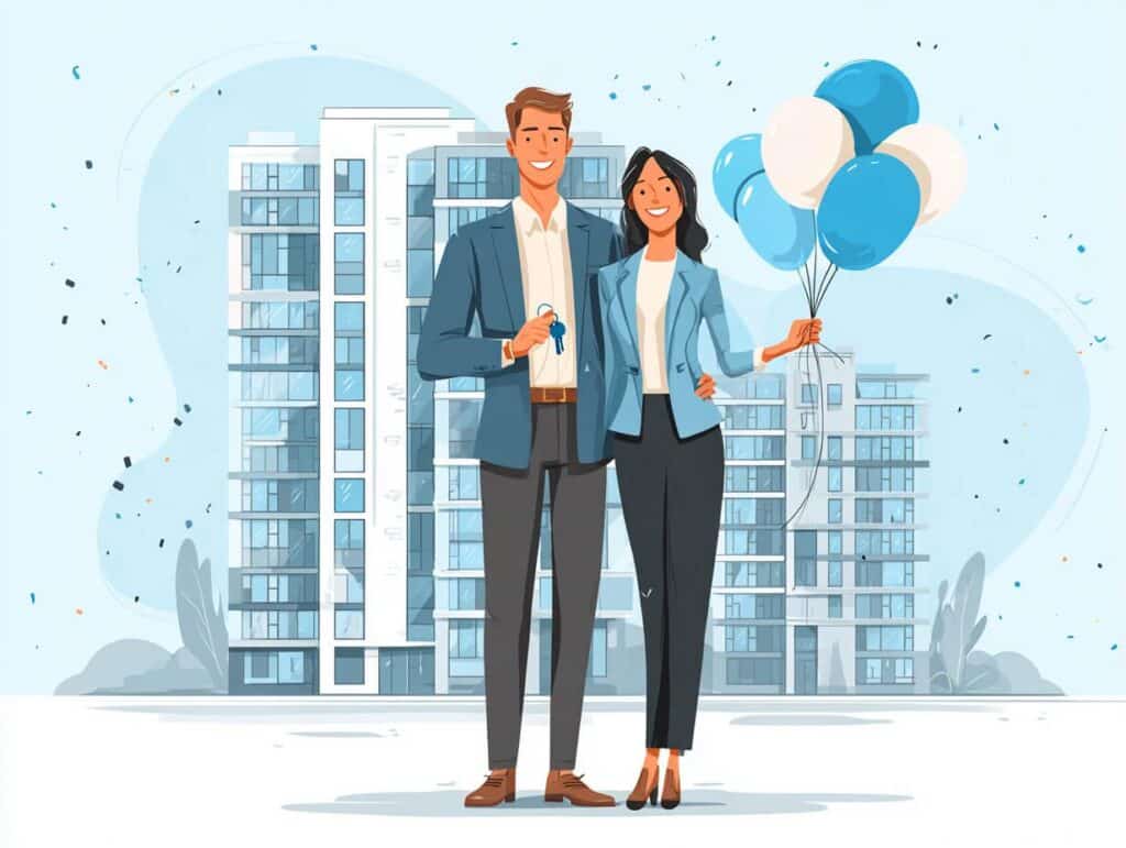 זוג צעיר שמח מסמל את הזכאות לדירה מוזלת במסגרת הגרלת "דירה בהנחה" שתיפתח בפברואר 2026, לראשונה גם במרכז הארץ