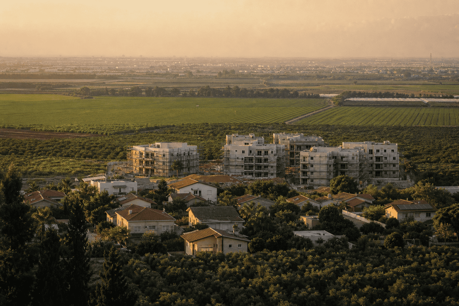 בת חפר בצפון השרון - יישוב כפרי עם בנייה רוויה חדשה בין שדות