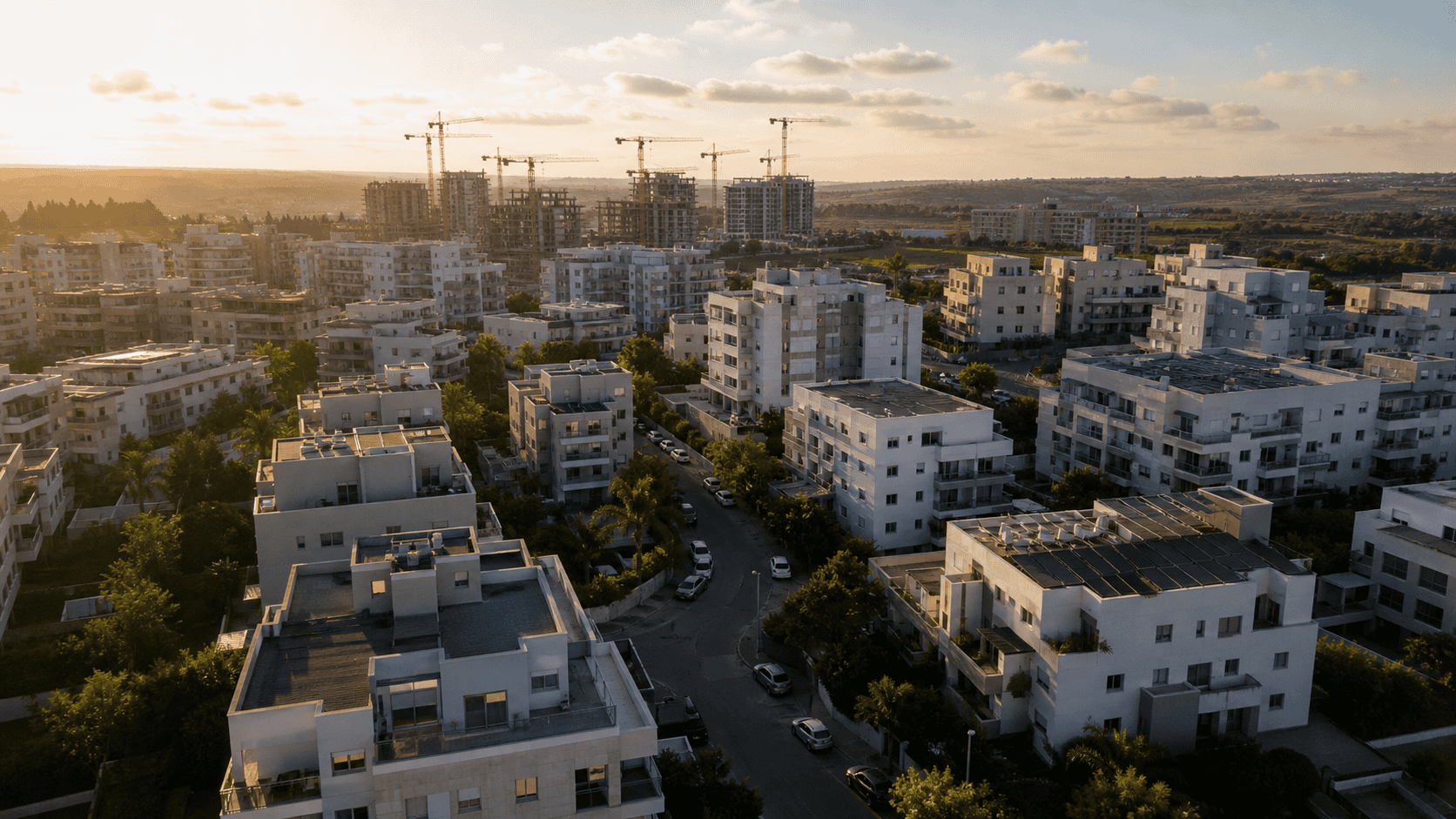 שכונת מגורים ישראלית עם בנייני דירות חדשים, אילוסטרציה להגרלת דירה בהנחה 2026