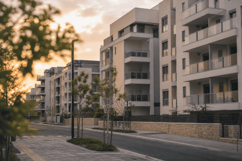 בנייני מגורים חדשים שהושלמו עם מרפסות ריקות, המחשה למלאי דירות שממתין לקונה