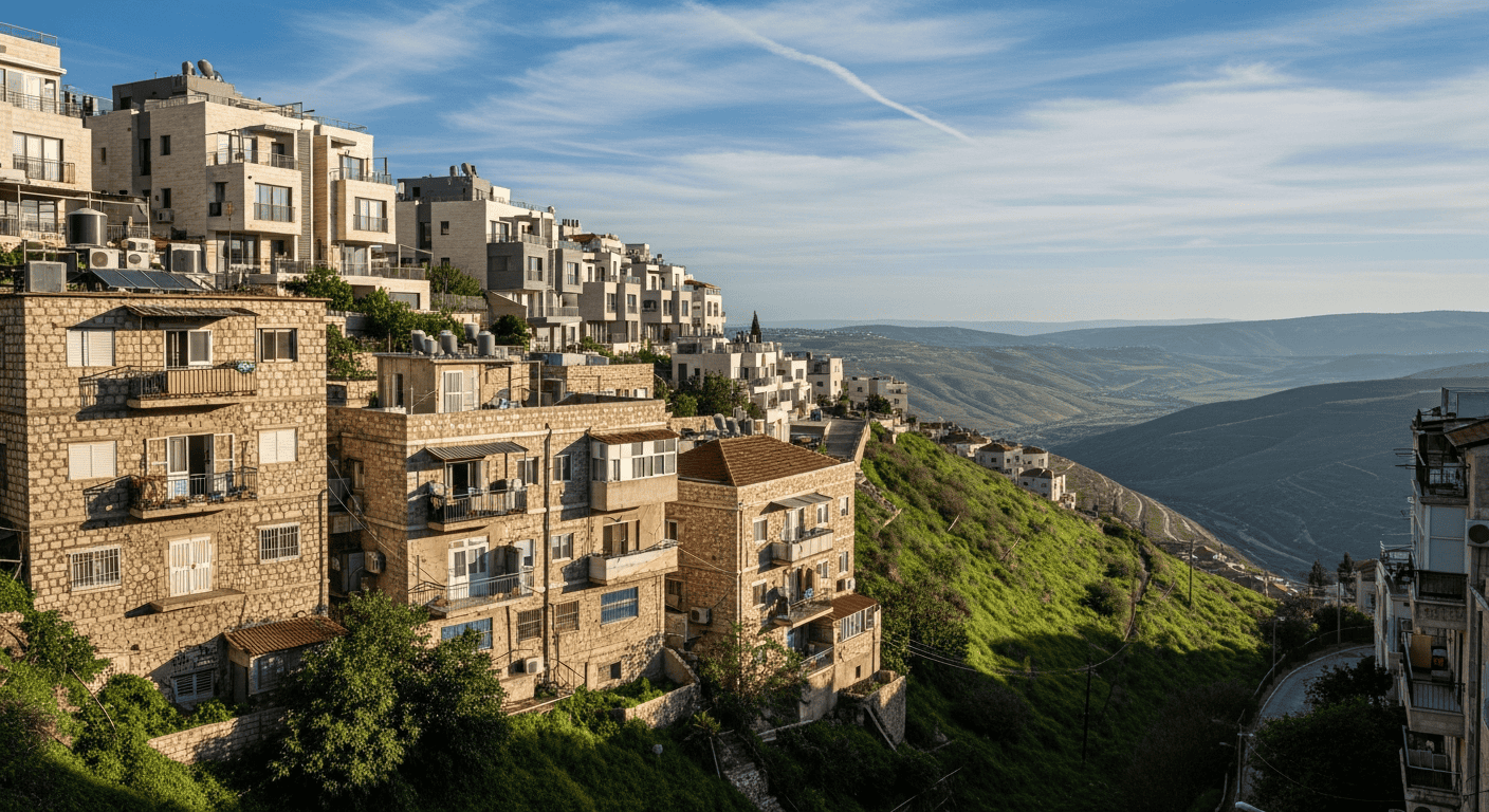 בנייני מגורים על מדרון ירוק בנוף הגליל