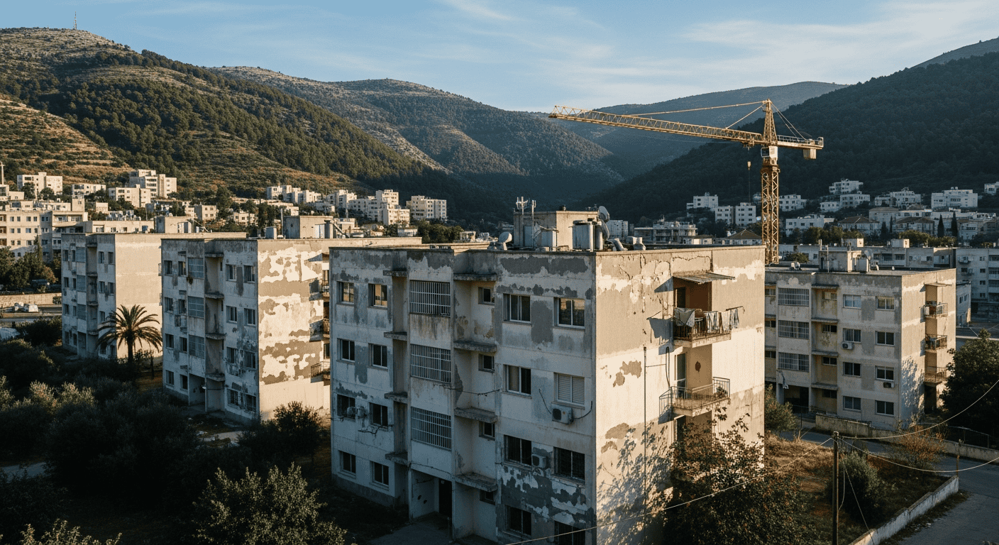 בנייני מגורים ותיקים בקריית שמונה עם מנוף בנייה