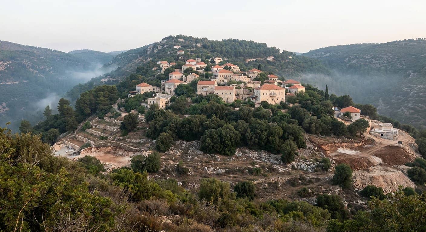 מבט על בית ג'ן בגליל העליון והשטחים הפתוחים בשולי היישוב, אילוסטרציה